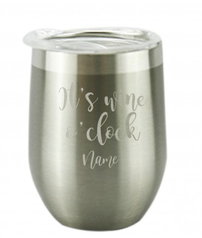 It's Wineó Clock Silver, Personalised Insulated, Stainless Steel Tumbler with Lid